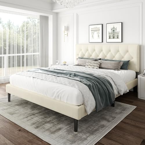 CXVX King Size Bed Frame with Upholstered Headboard